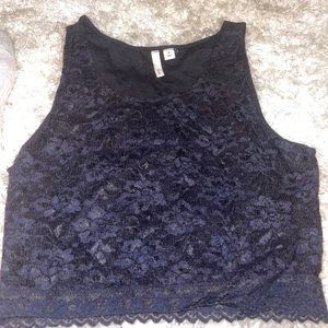 Black rose lace crop top